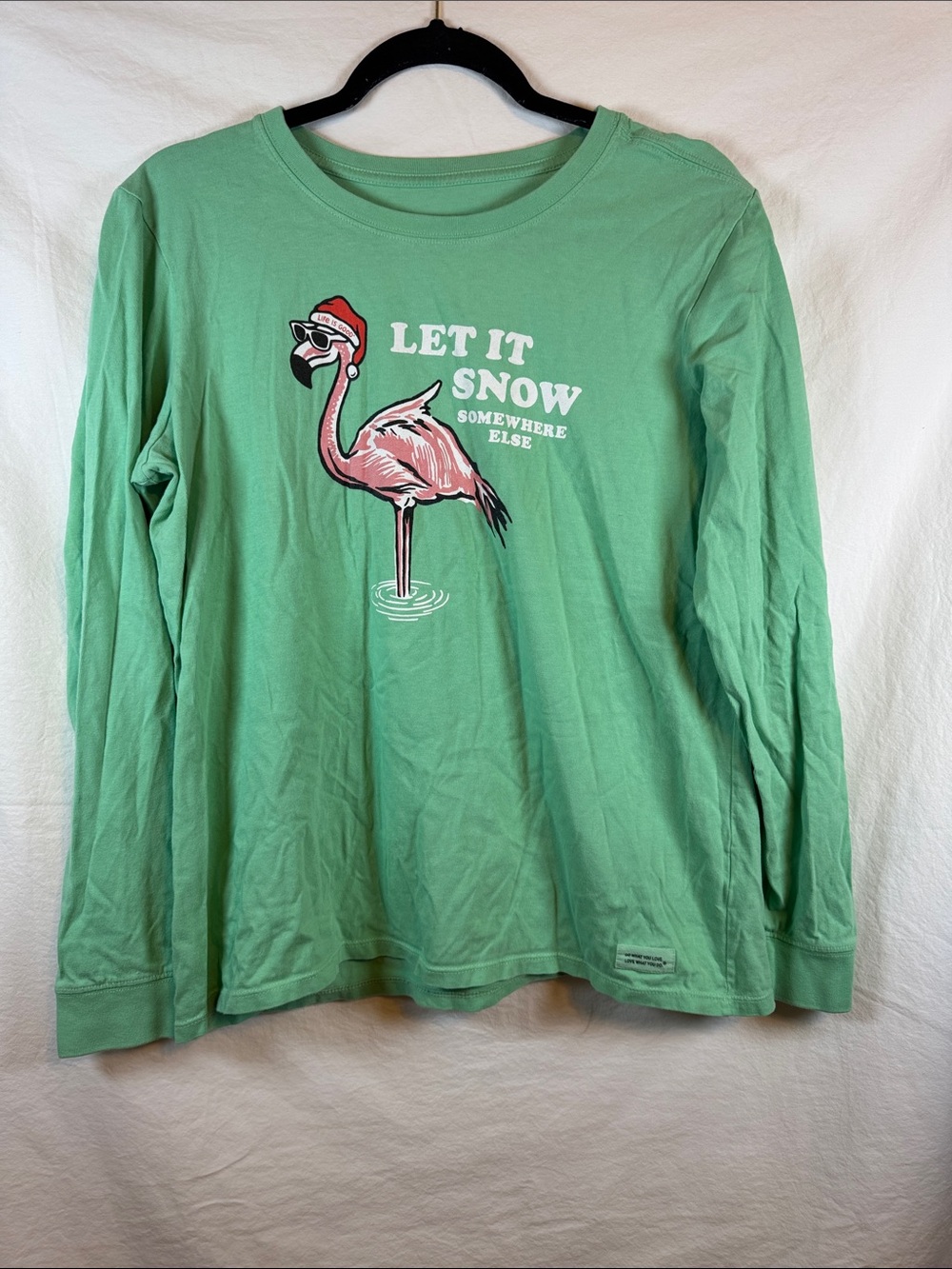 Life Is Good Crusher Long Sleeve Christmas Flamingo Large